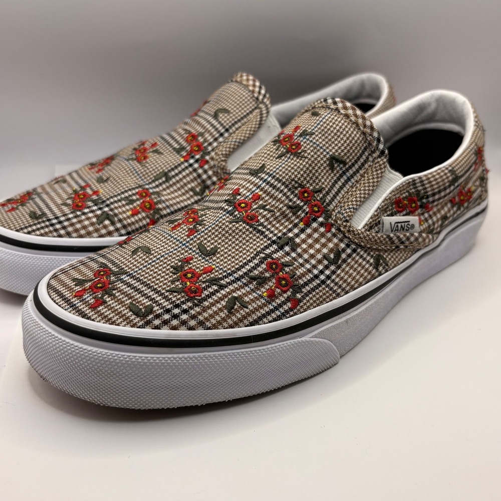 Vans Classic Slip-On Glen Plaid Floral Embroidery Sneakers Womens 7 Mens 5.5 - Picture 4 of 6